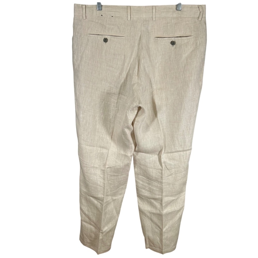 Tasso Elba Island Mens 36x32 Linen Pants Beige Flat Front Beach Trousers Resort - Picture 6 of 9